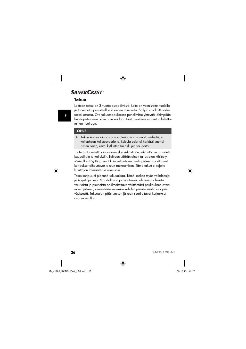 Takuu | Silvercrest SATO 120 A1 User Manual | Page 29 / 101