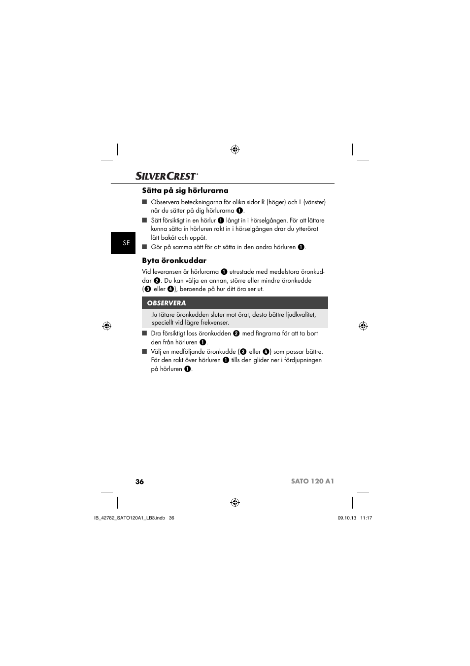 Sätta på sig hörlurarna, Byta öronkuddar | Silvercrest SATO 120 A1 User Manual | Page 39 / 101