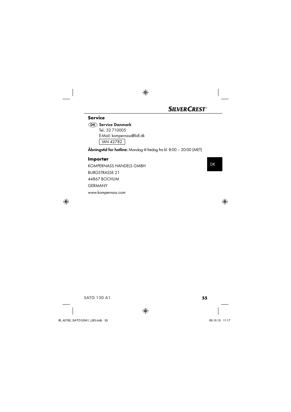 Service, Importør | Silvercrest SATO 120 A1 User Manual | Page 58 / 101