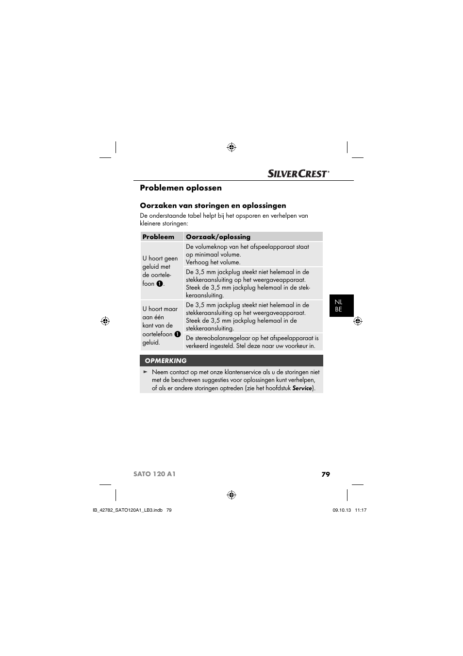 Problemen oplossen, Oorzaken van storingen en oplossingen | Silvercrest SATO 120 A1 User Manual | Page 82 / 101