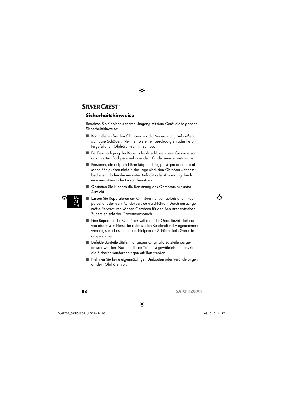 Sicherheitshinweise | Silvercrest SATO 120 A1 User Manual | Page 91 / 101