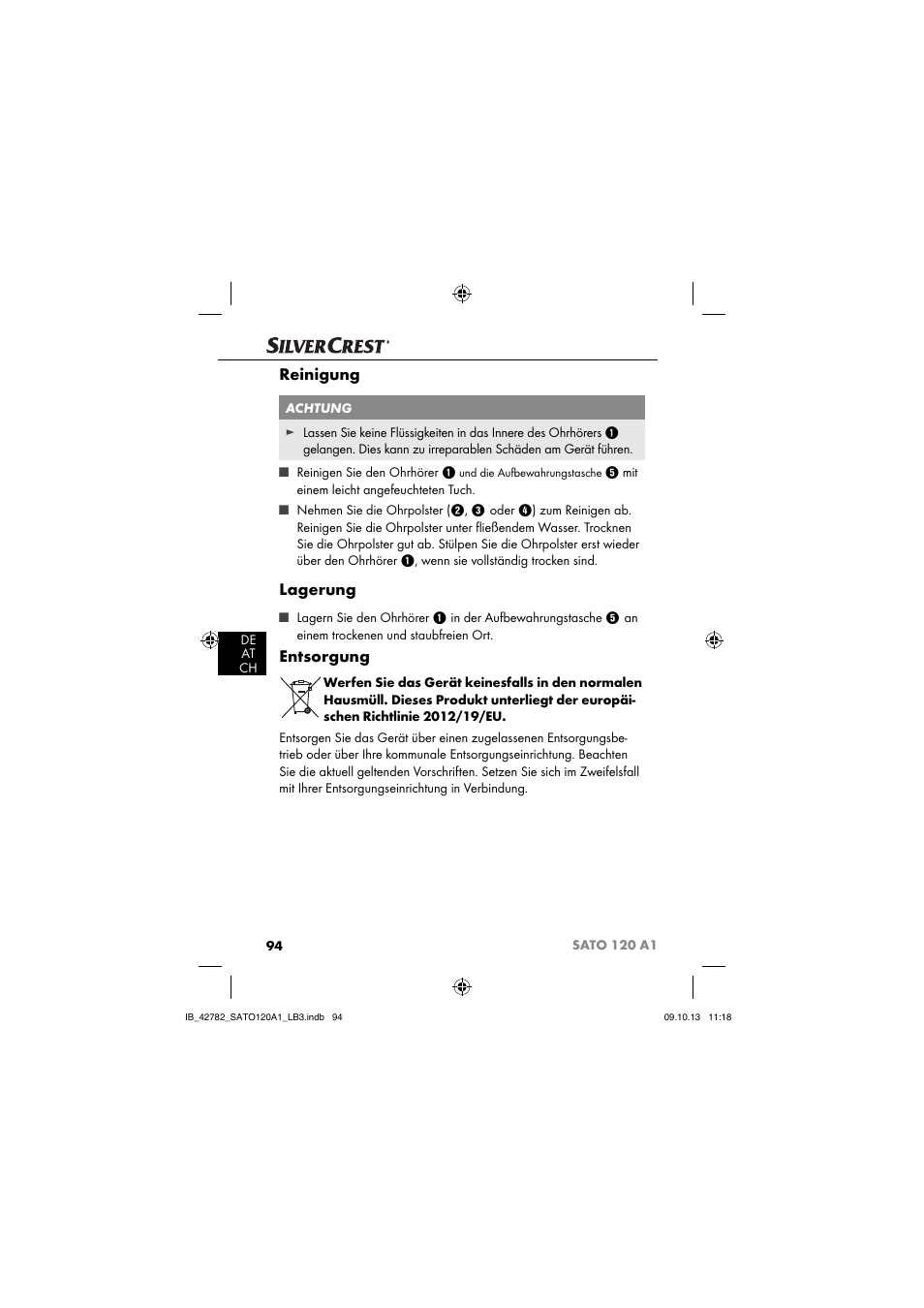 Reinigung, Lagerung, Entsorgung | Silvercrest SATO 120 A1 User Manual | Page 97 / 101