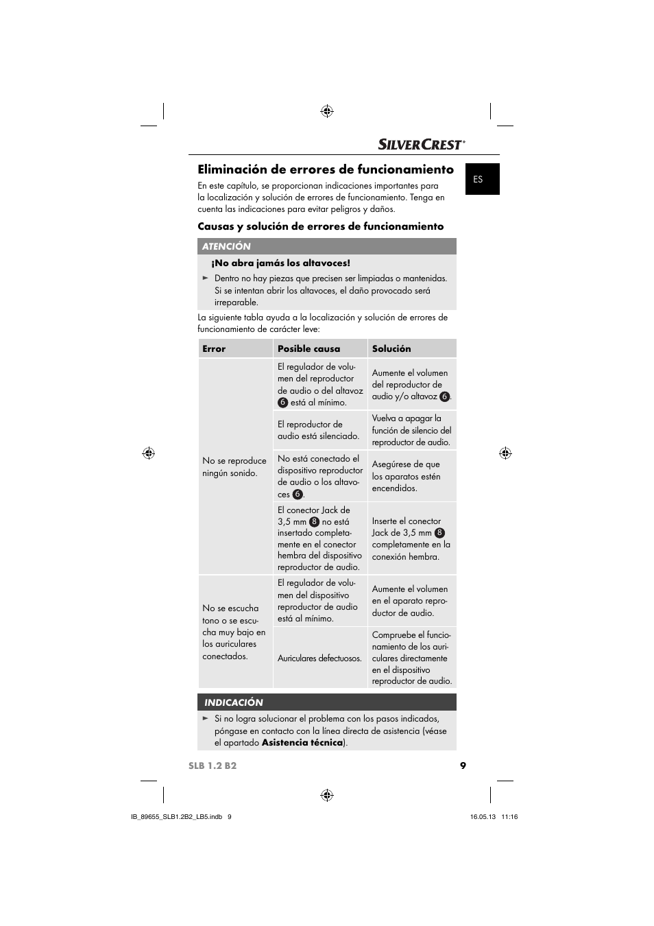 Eliminación de errores de funcionamiento, Causas y solución de errores de funcionamiento | Silvercrest SLB 1.2 B2 User Manual | Page 12 / 64