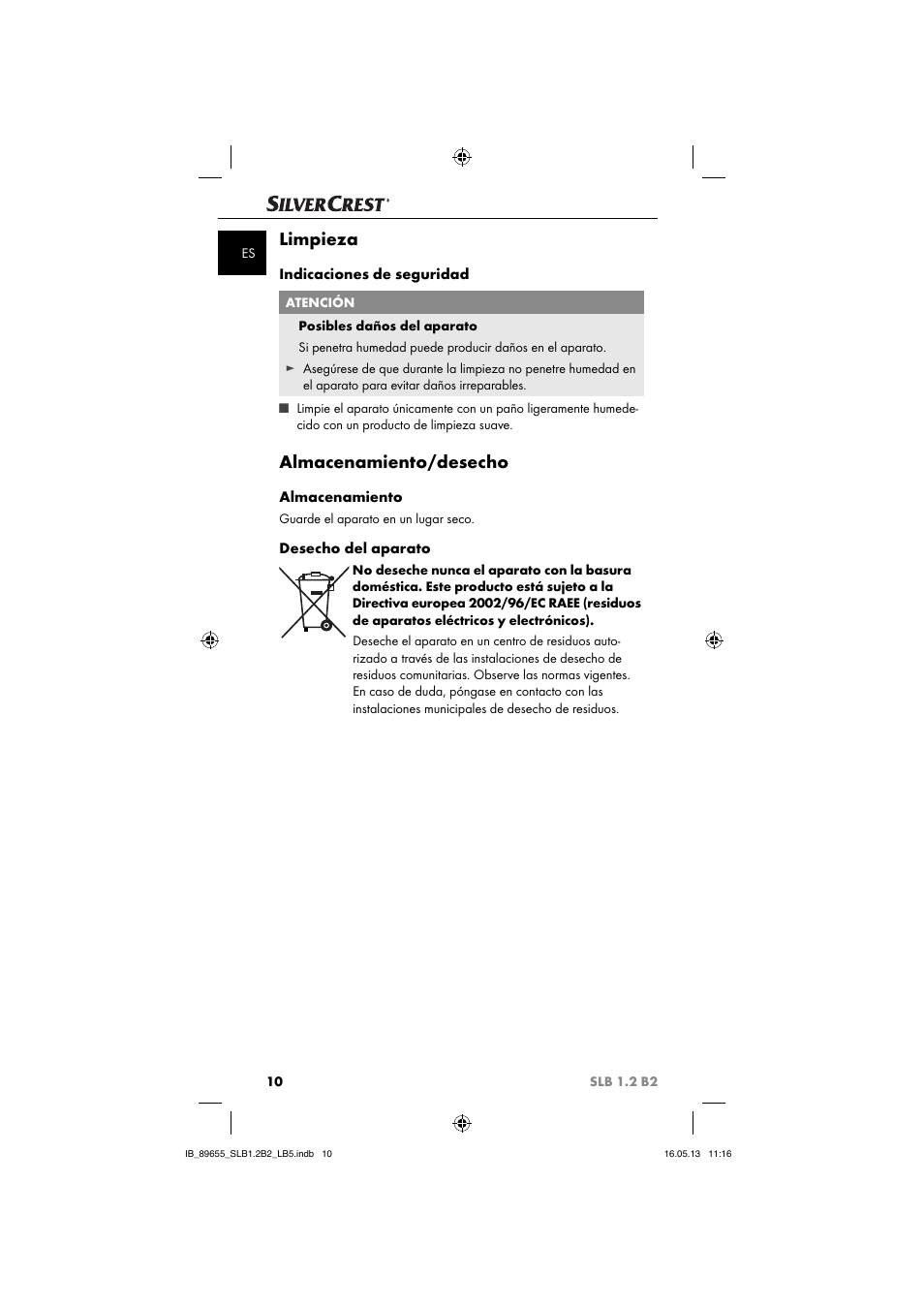 Limpieza, Almacenamiento/desecho | Silvercrest SLB 1.2 B2 User Manual | Page 13 / 64