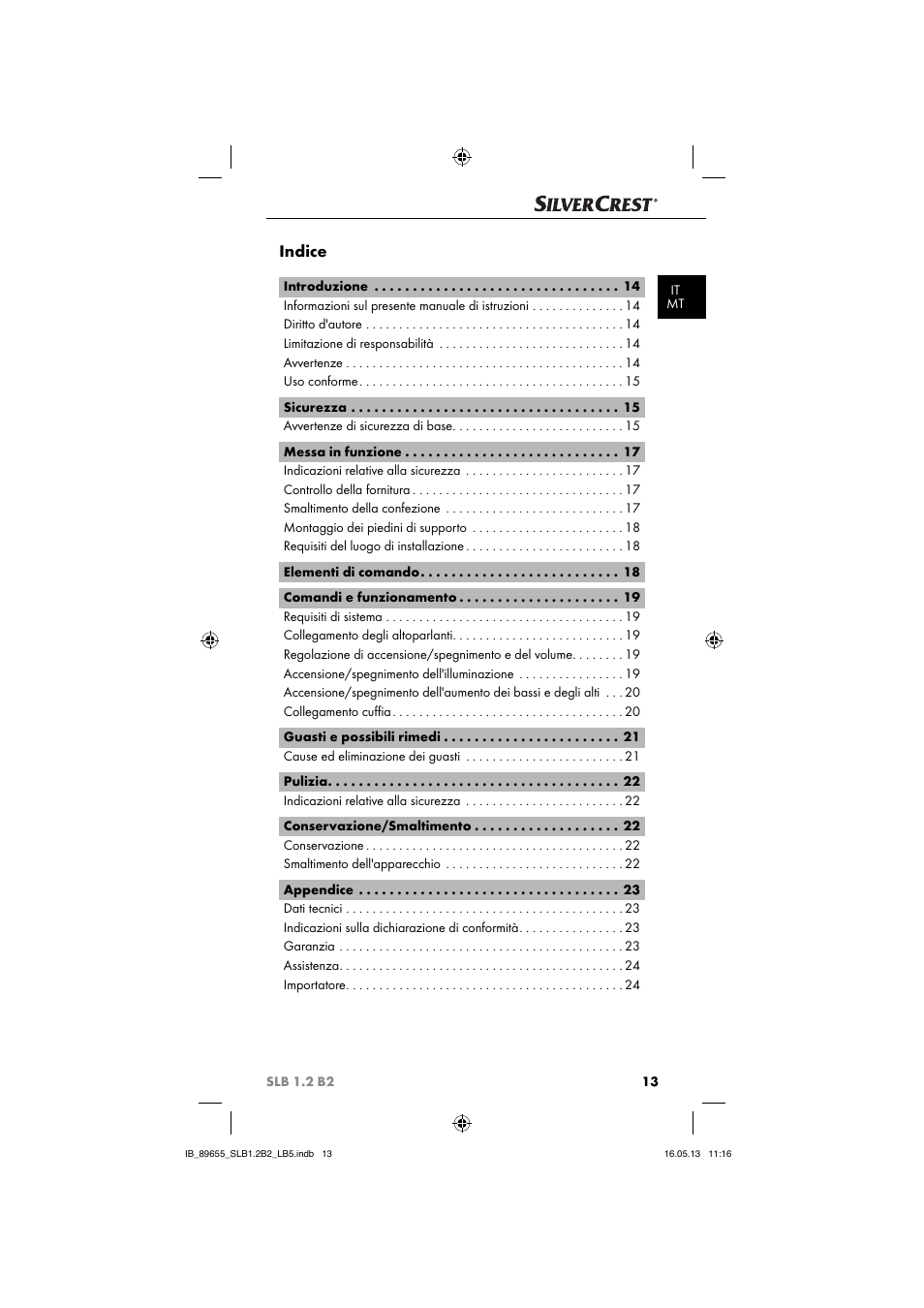 Indice | Silvercrest SLB 1.2 B2 User Manual | Page 16 / 64
