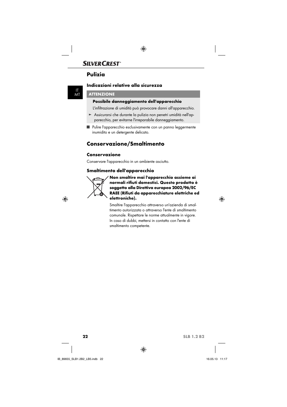 Pulizia, Conservazione/smaltimento | Silvercrest SLB 1.2 B2 User Manual | Page 25 / 64