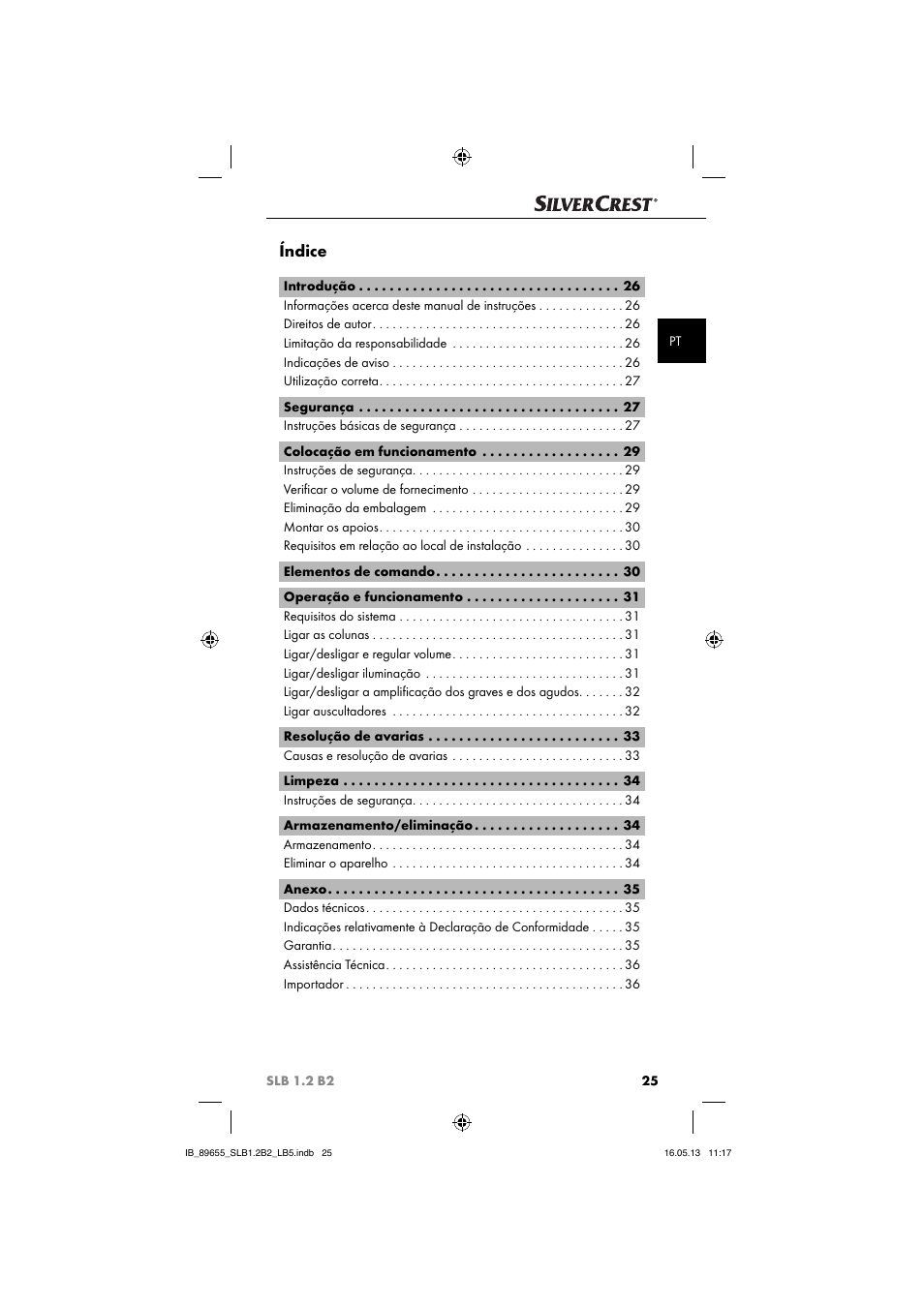 Índice | Silvercrest SLB 1.2 B2 User Manual | Page 28 / 64