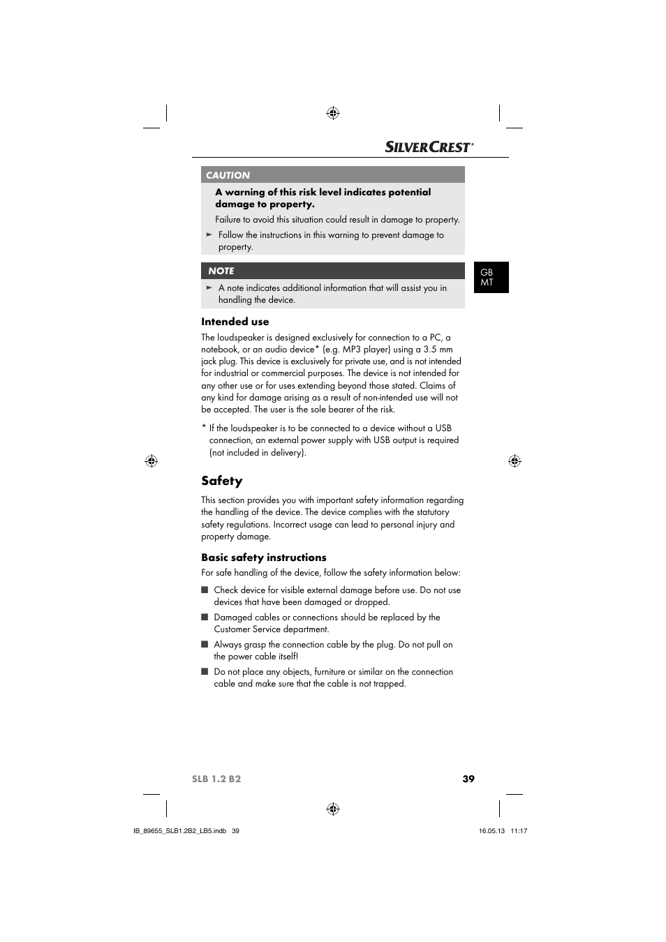 Safety, Intended use, Basic safety instructions | Silvercrest SLB 1.2 B2 User Manual | Page 42 / 64