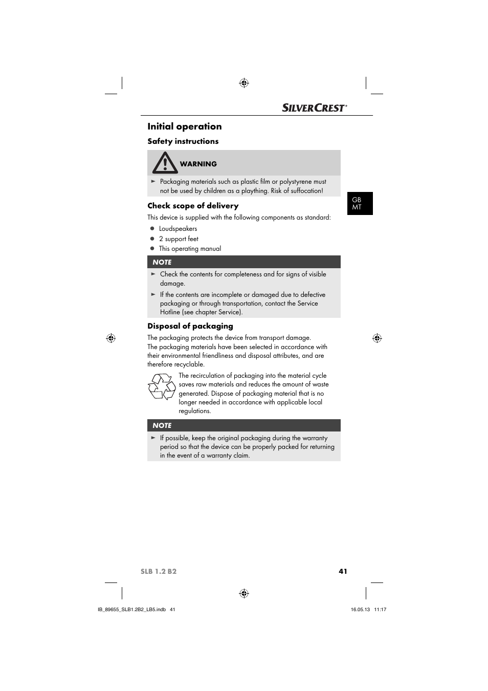 Initial operation | Silvercrest SLB 1.2 B2 User Manual | Page 44 / 64