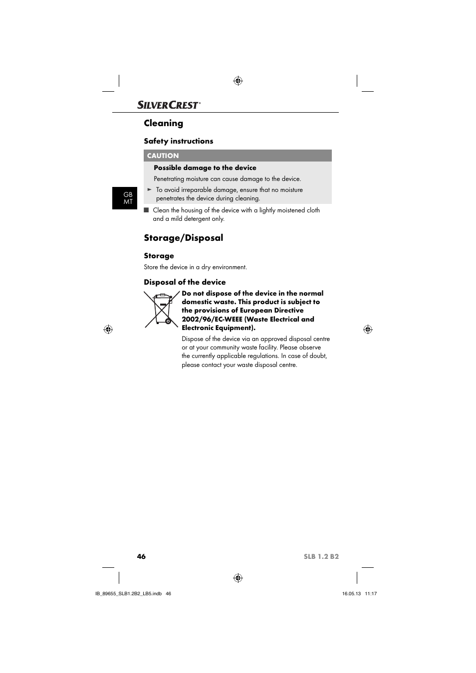 Cleaning, Storage/disposal | Silvercrest SLB 1.2 B2 User Manual | Page 49 / 64