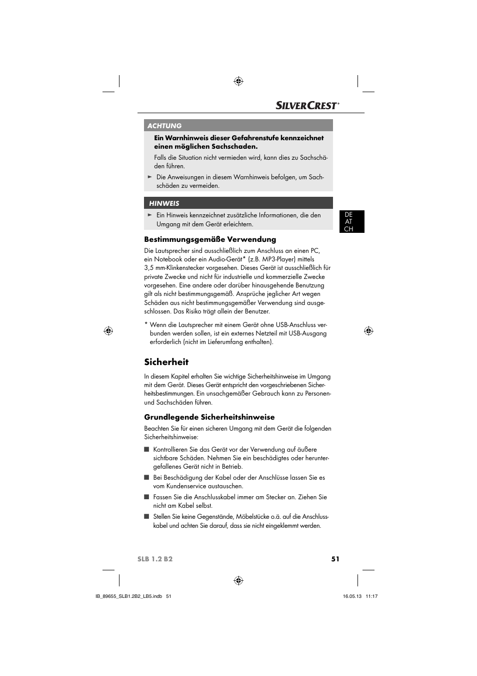 Sicherheit, Bestimmungsgemäße verwendung, Grundlegende sicherheitshinweise | Silvercrest SLB 1.2 B2 User Manual | Page 54 / 64