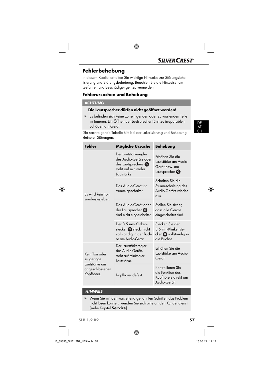 Fehlerbehebung, Fehlerursachen und behebung | Silvercrest SLB 1.2 B2 User Manual | Page 60 / 64