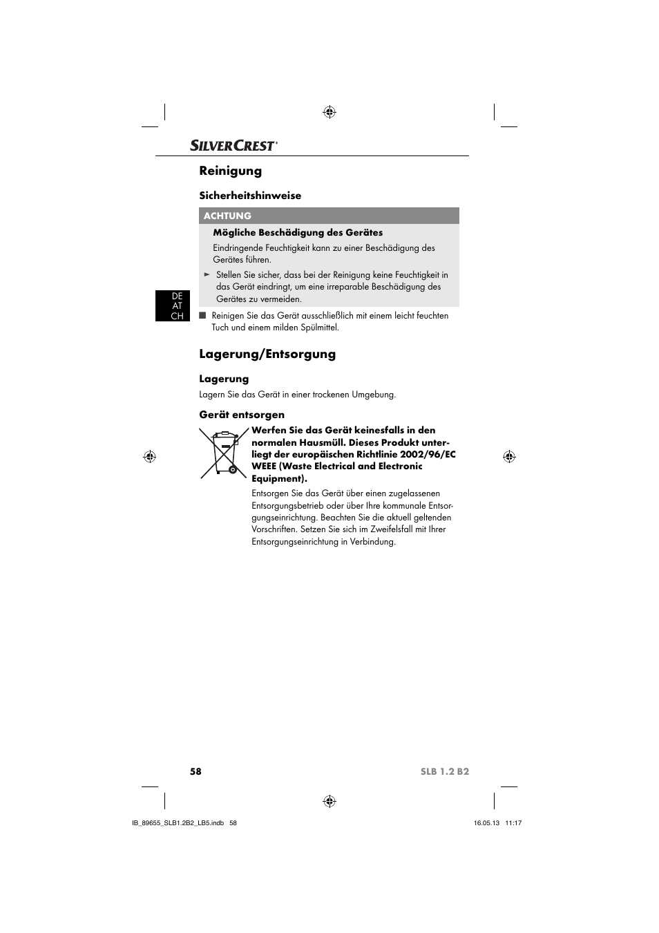 Reinigung, Lagerung/entsorgung | Silvercrest SLB 1.2 B2 User Manual | Page 61 / 64