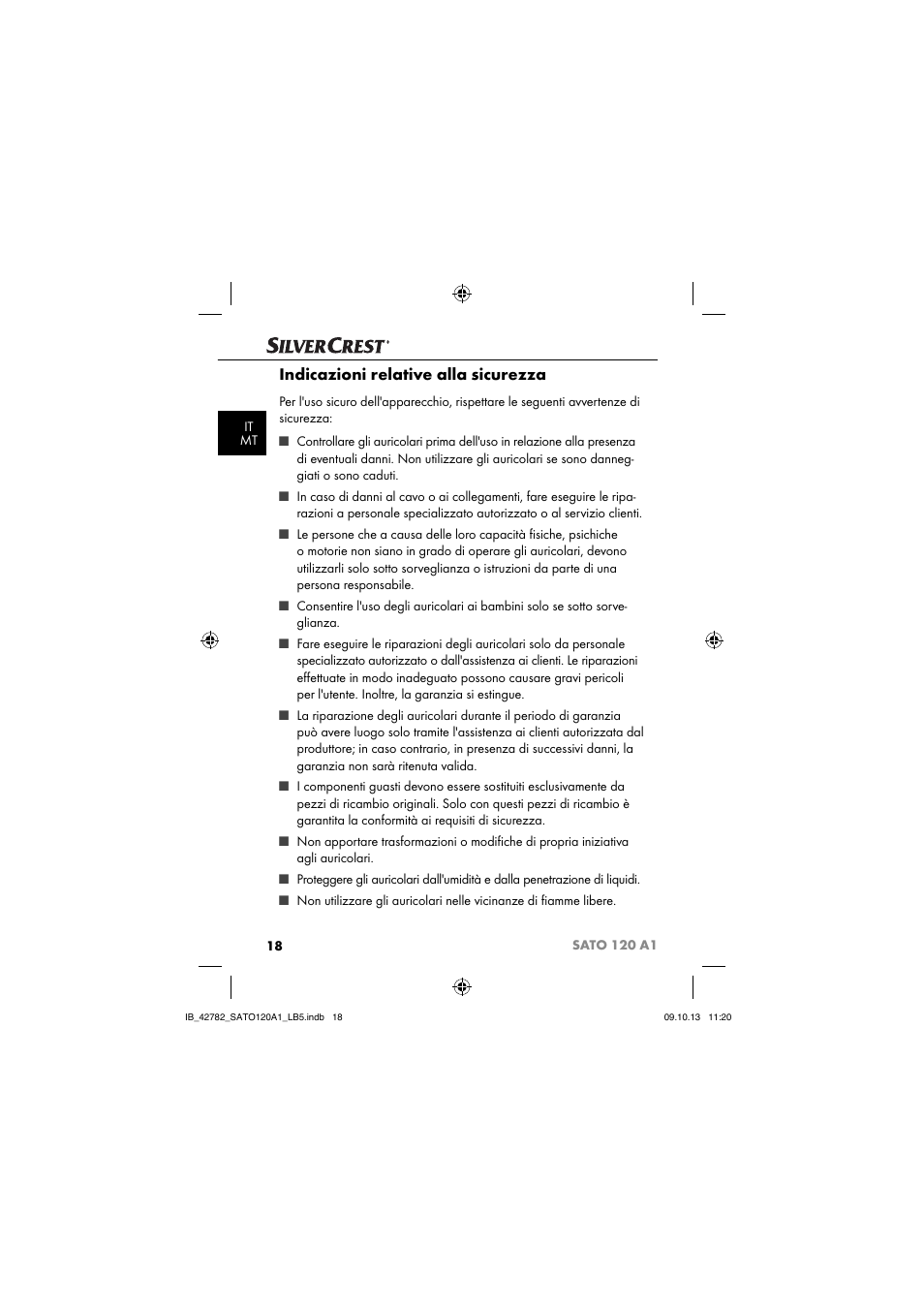 Indicazioni relative alla sicurezza | Silvercrest SATO 120 A1 User Manual | Page 21 / 73