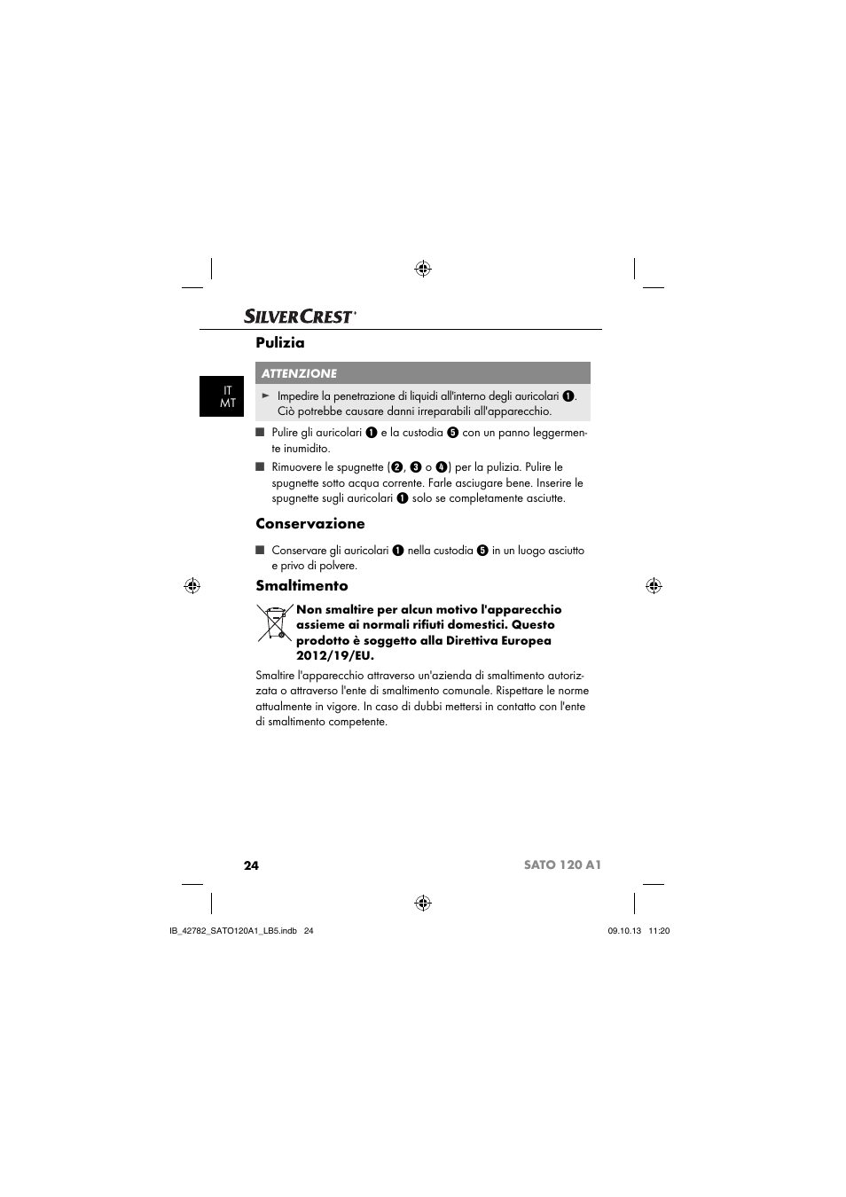 Pulizia, Conservazione, Smaltimento | Silvercrest SATO 120 A1 User Manual | Page 27 / 73