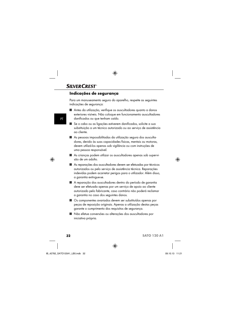 Indicações de segurança | Silvercrest SATO 120 A1 User Manual | Page 35 / 73