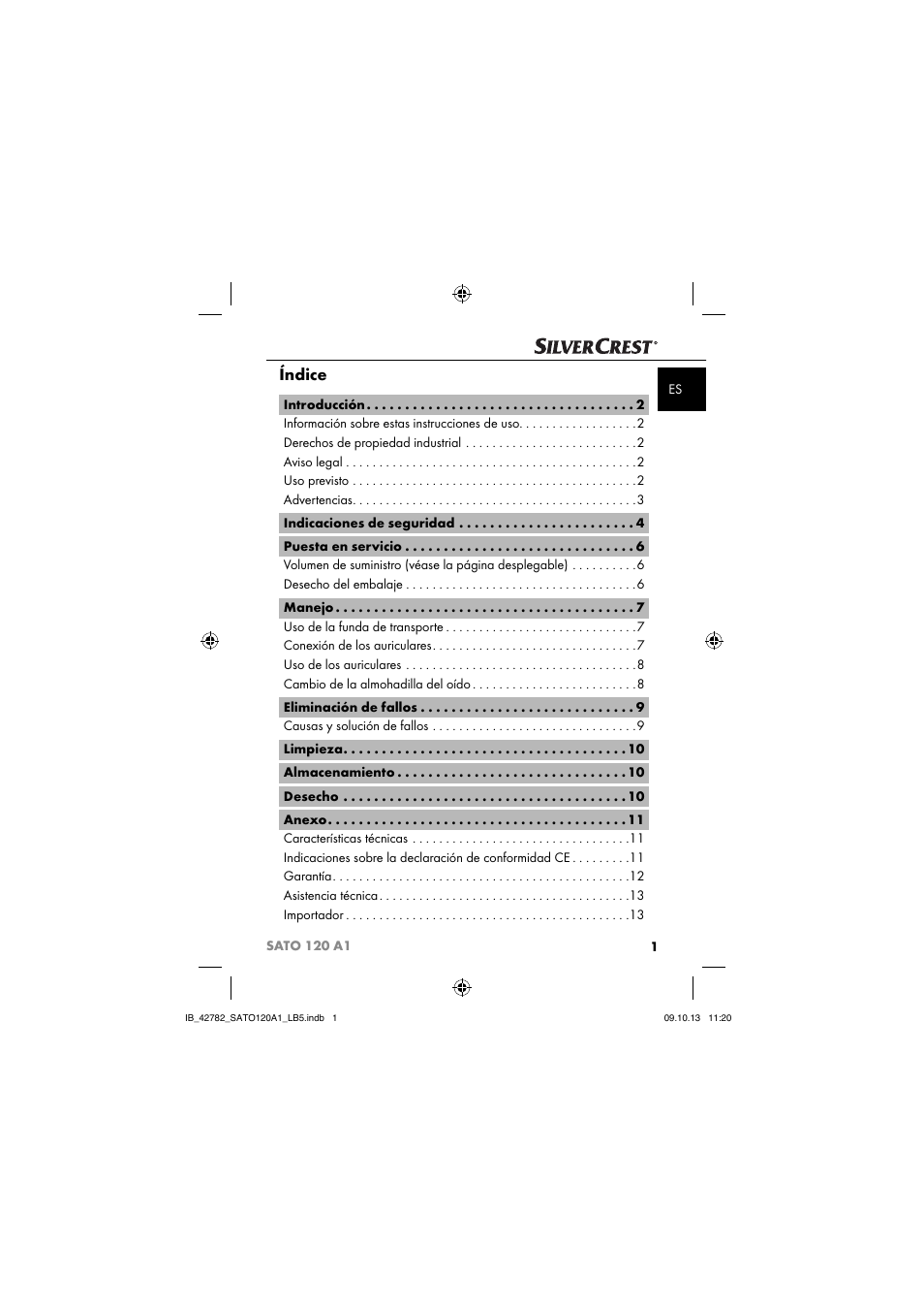 Índice | Silvercrest SATO 120 A1 User Manual | Page 4 / 73