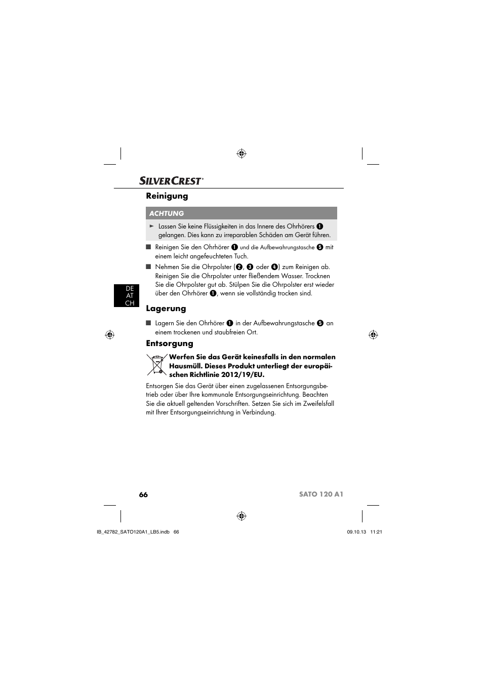 Reinigung, Lagerung, Entsorgung | Silvercrest SATO 120 A1 User Manual | Page 69 / 73