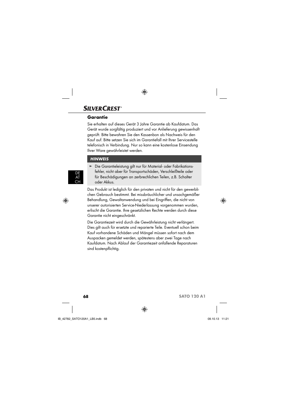 Garantie | Silvercrest SATO 120 A1 User Manual | Page 71 / 73