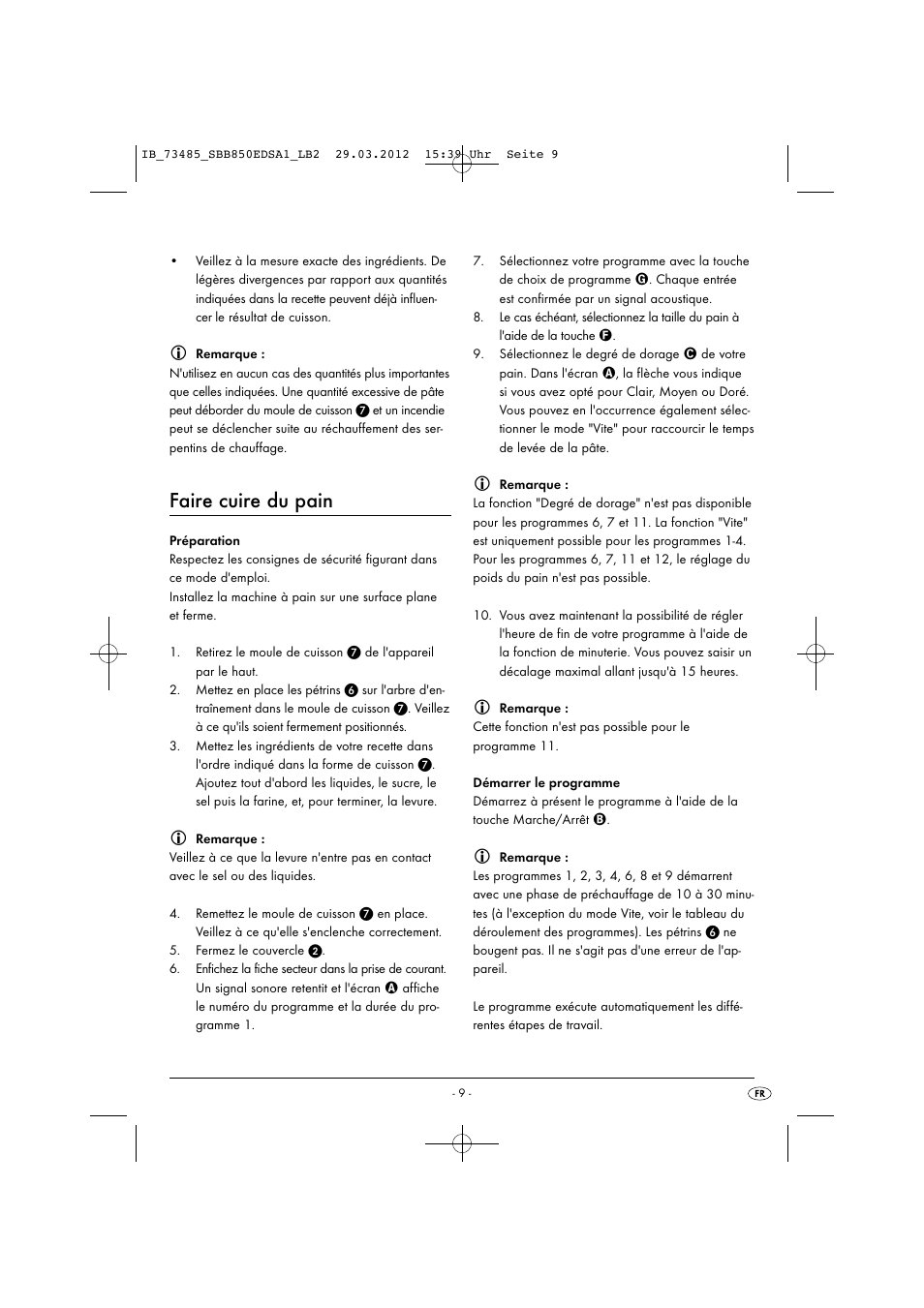 Faire cuire du pain | Silvercrest SBB 850 EDS A1 User Manual | Page 11 / 66