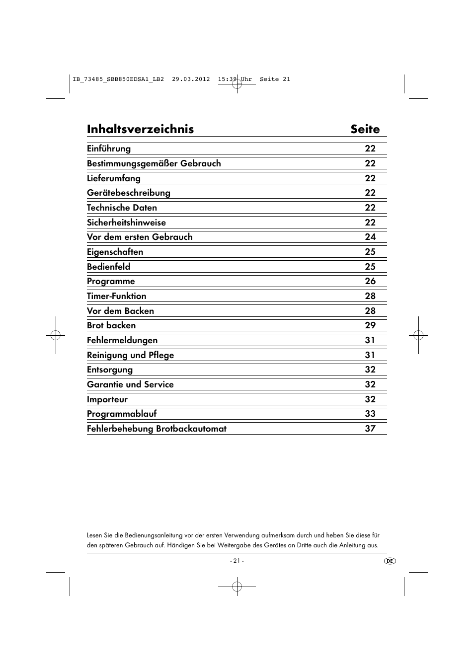 Inhaltsverzeichnis seite | Silvercrest SBB 850 EDS A1 User Manual | Page 23 / 66