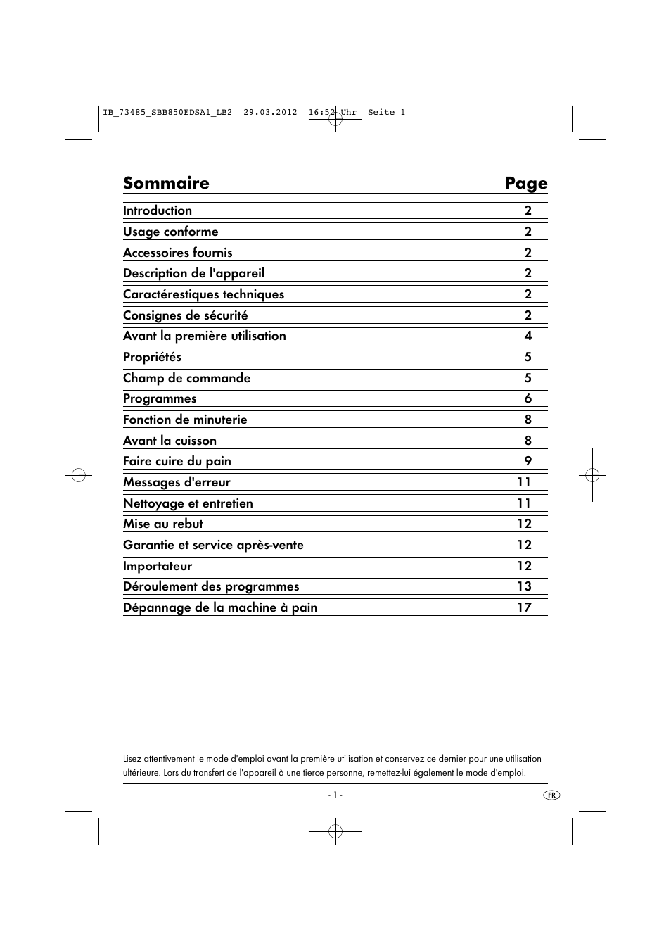 Sommaire page | Silvercrest SBB 850 EDS A1 User Manual | Page 3 / 66