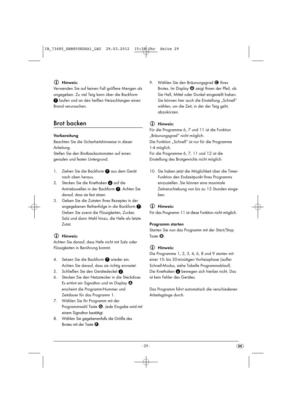 Brot backen | Silvercrest SBB 850 EDS A1 User Manual | Page 31 / 66