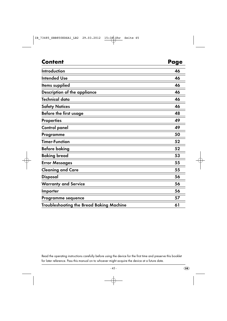 Content page | Silvercrest SBB 850 EDS A1 User Manual | Page 47 / 66