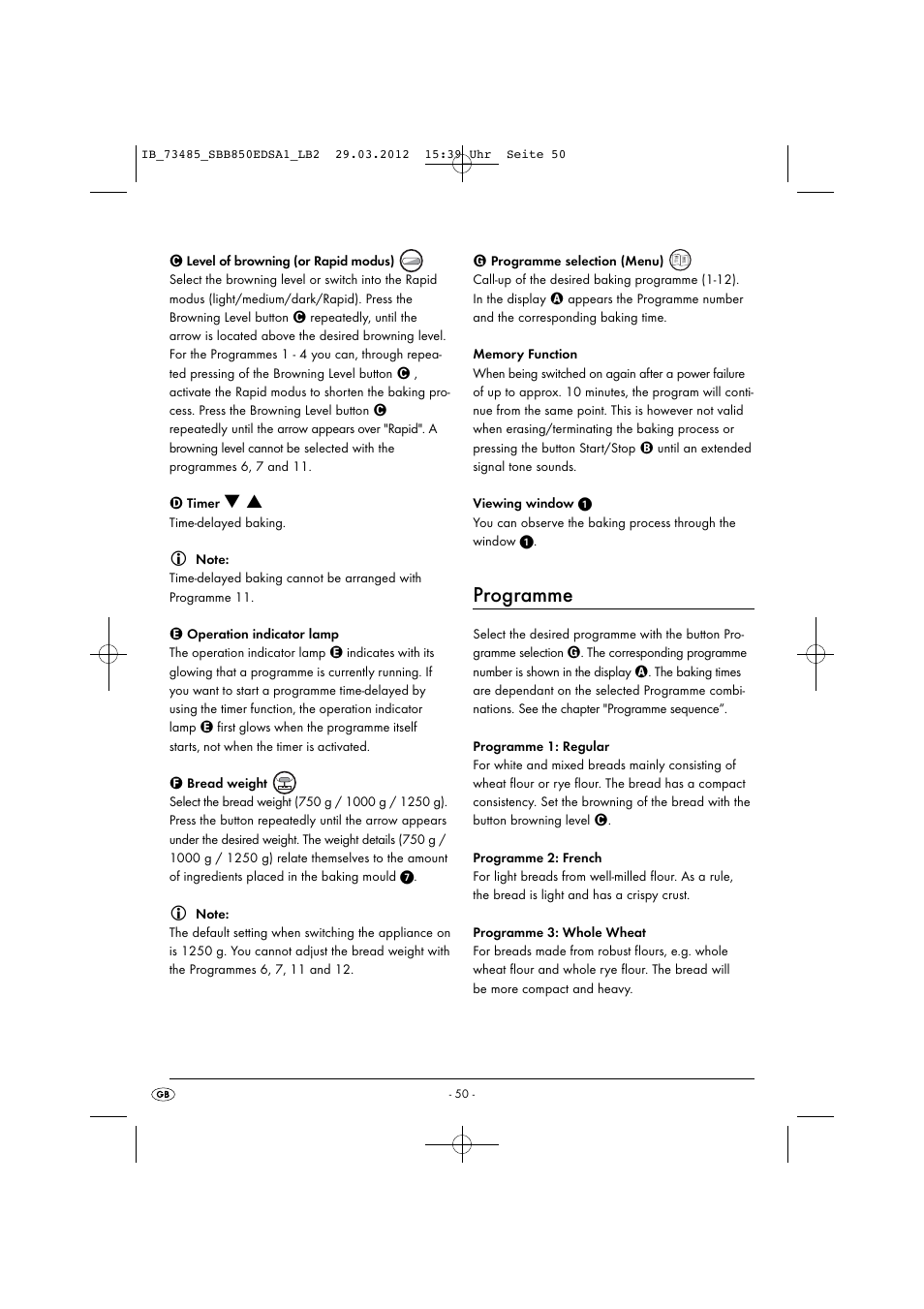 Programme | Silvercrest SBB 850 EDS A1 User Manual | Page 52 / 66
