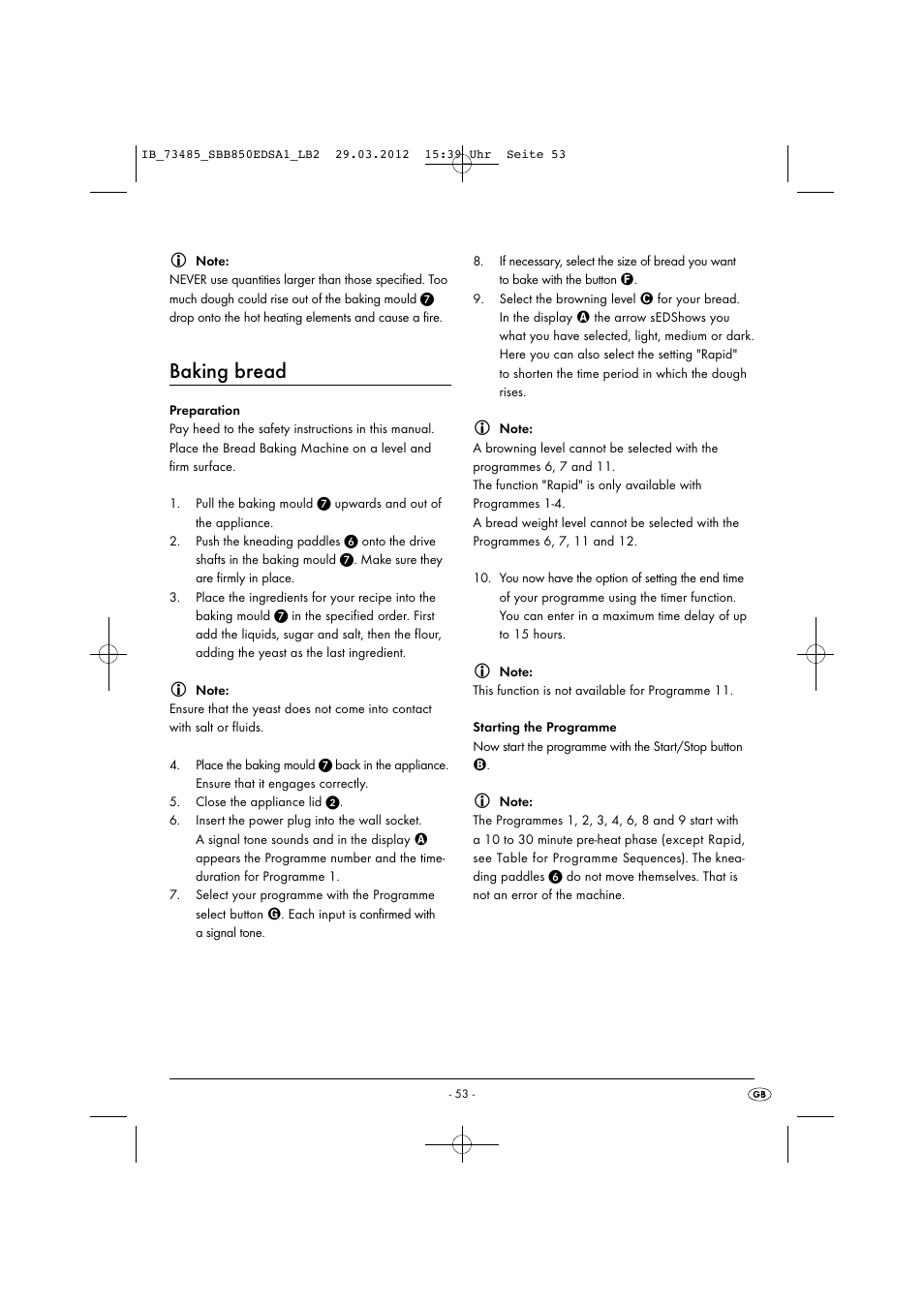 Baking bread | Silvercrest SBB 850 EDS A1 User Manual | Page 55 / 66