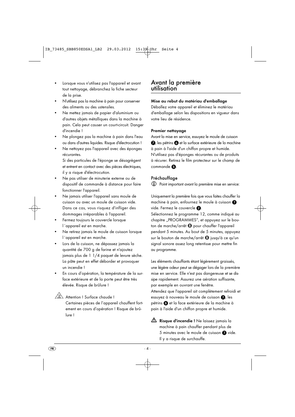Avant la première utilisation | Silvercrest SBB 850 EDS A1 User Manual | Page 6 / 66