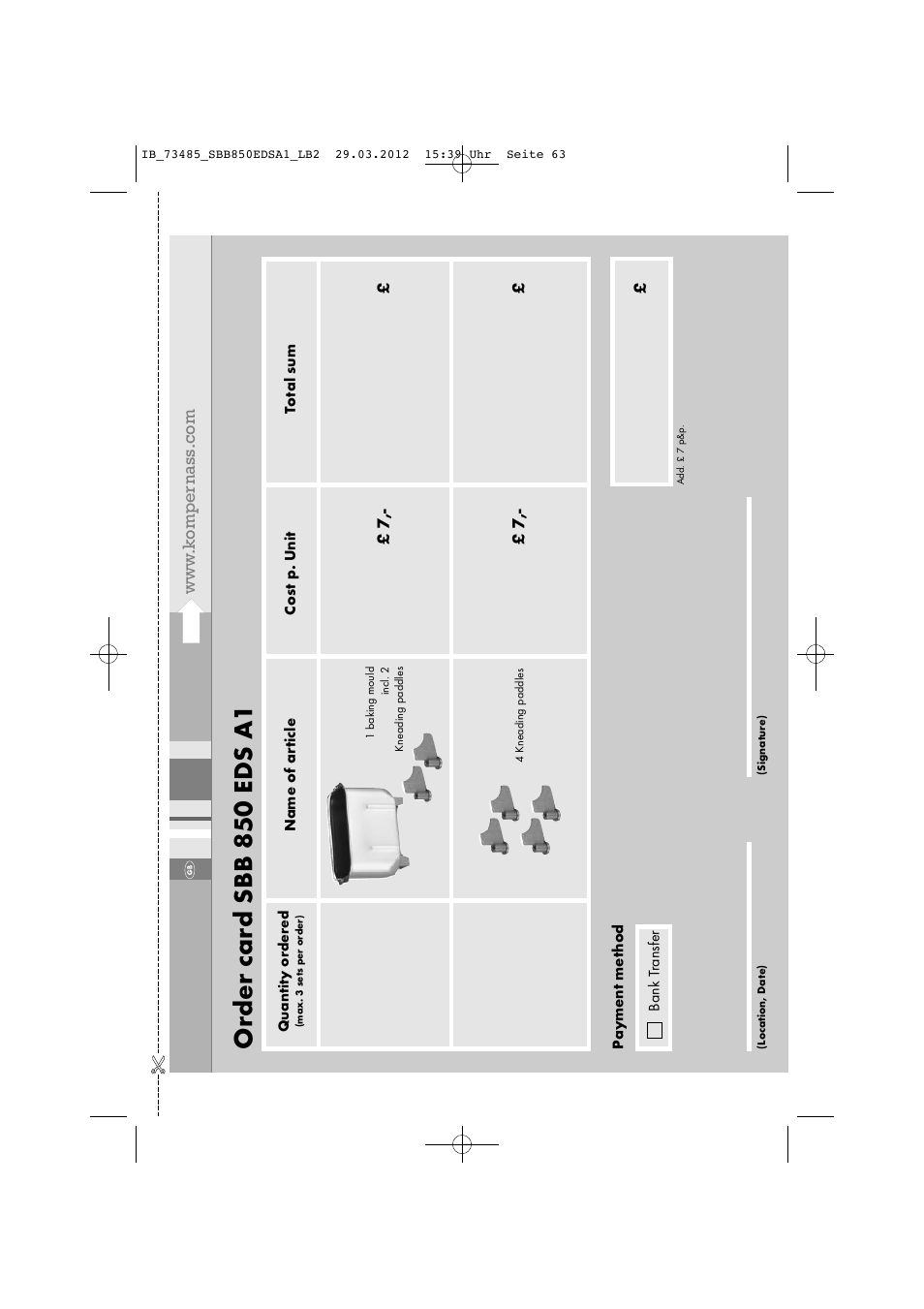 Order card sbb 850 eds a1 | Silvercrest SBB 850 EDS A1 User Manual | Page 65 / 66