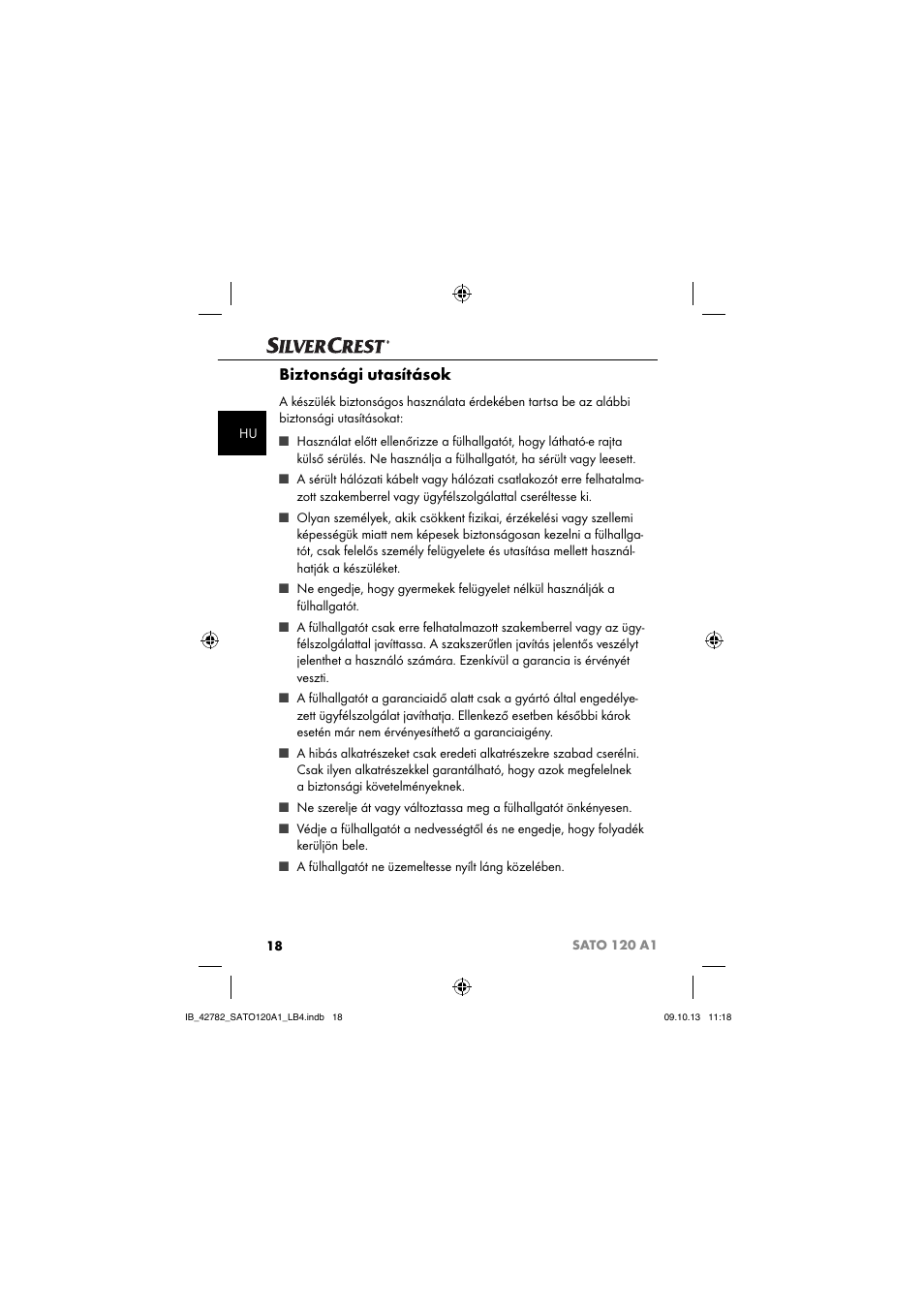 Biztonsági utasítások | Silvercrest SATO 120 A1 User Manual | Page 21 / 87