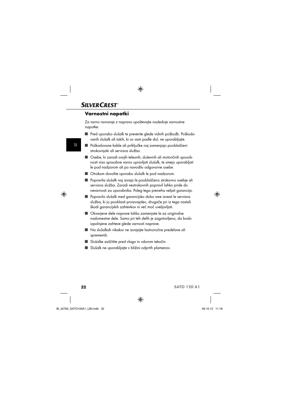 Varnostni napotki | Silvercrest SATO 120 A1 User Manual | Page 35 / 87