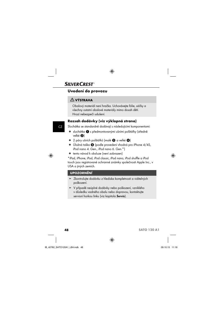 Uvedení do provozu, Rozsah dodávky (viz výklopná strana) | Silvercrest SATO 120 A1 User Manual | Page 51 / 87