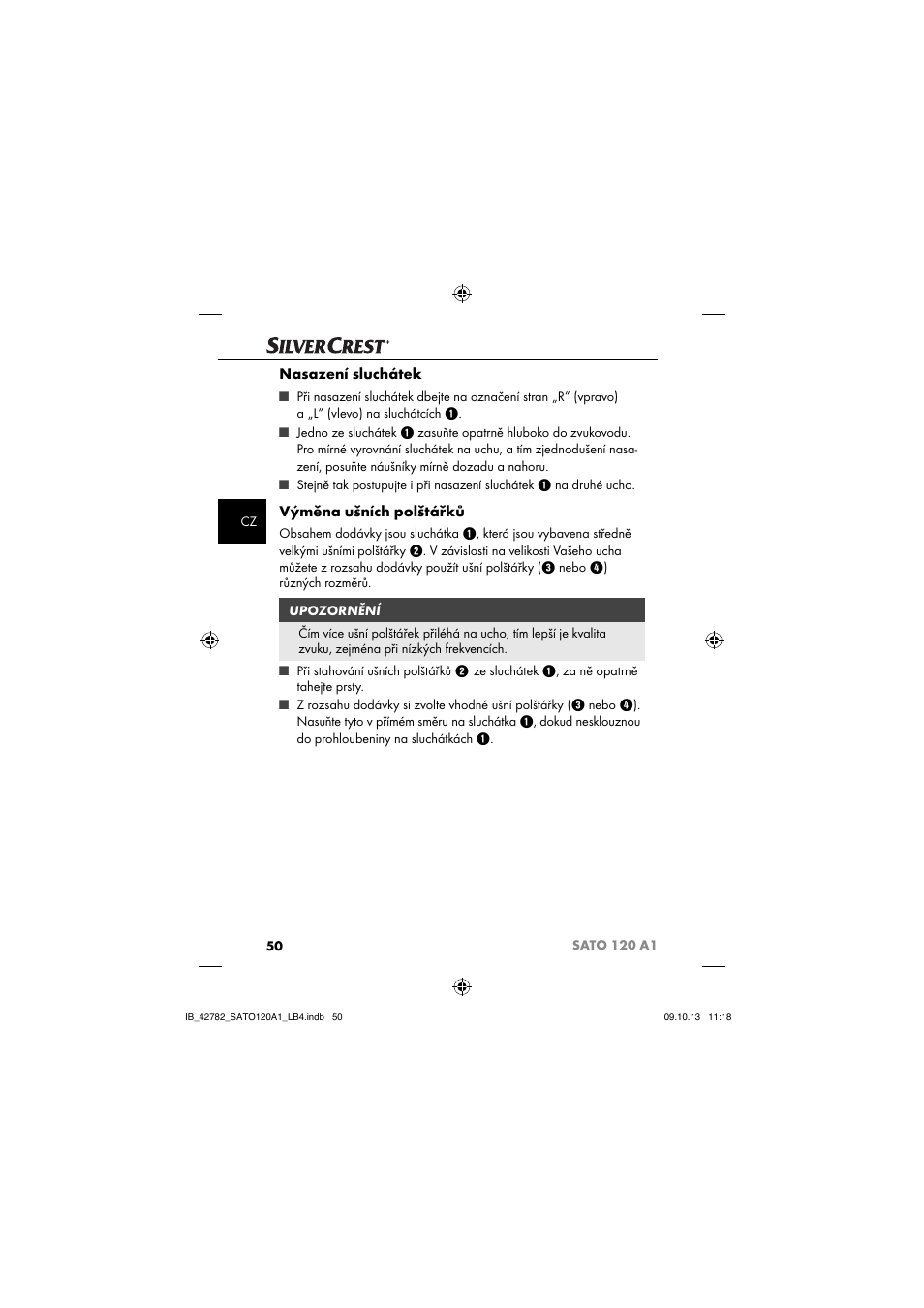 Nasazení sluchátek, Výměna ušních polštářků | Silvercrest SATO 120 A1 User Manual | Page 53 / 87