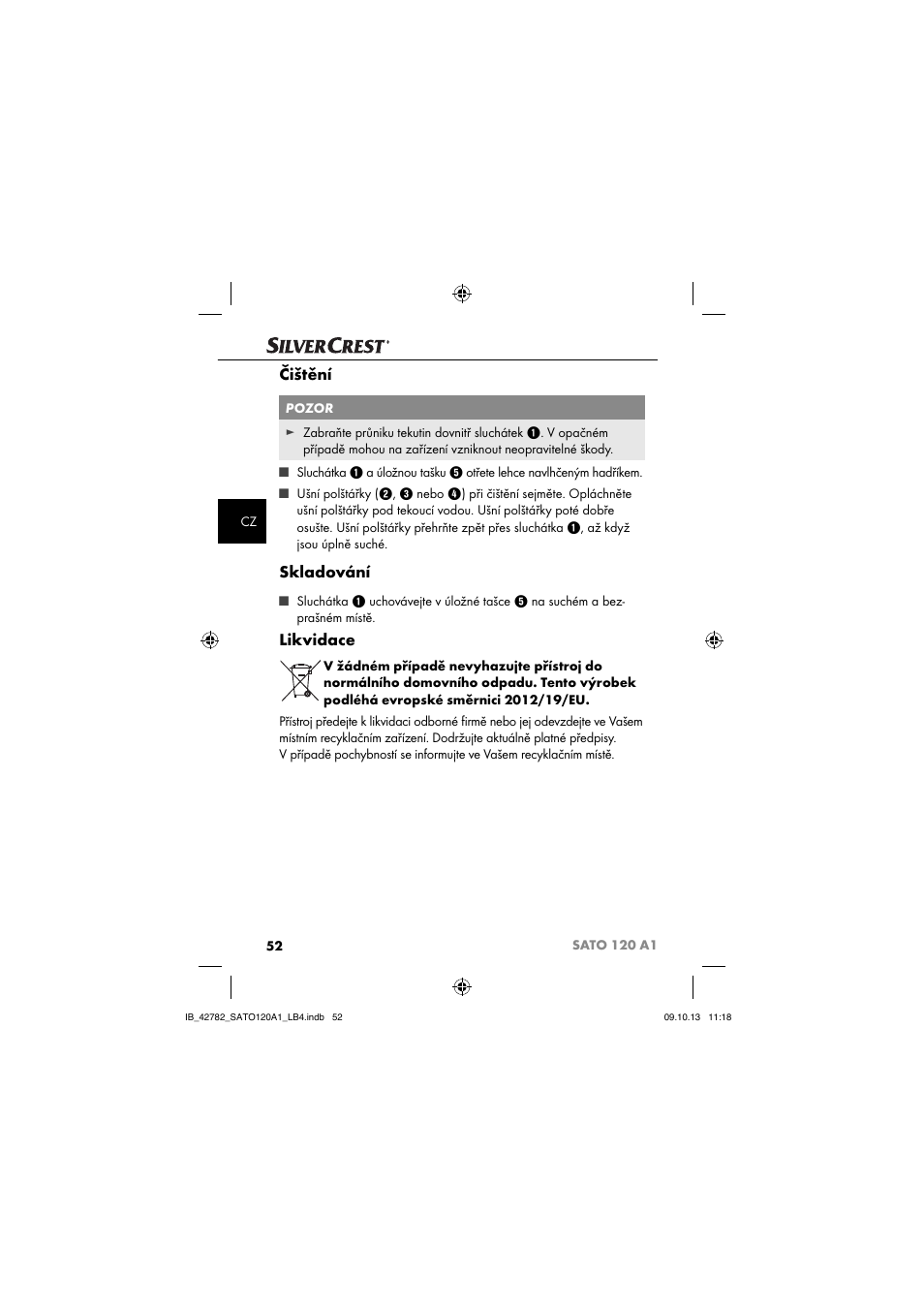 Čištění, Skladování, Likvidace | Silvercrest SATO 120 A1 User Manual | Page 55 / 87