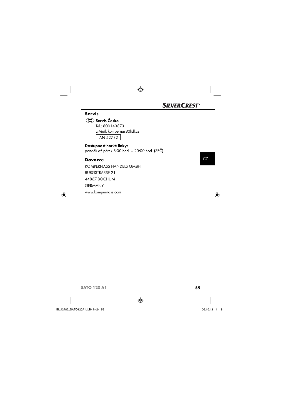 Servis, Dovozce | Silvercrest SATO 120 A1 User Manual | Page 58 / 87