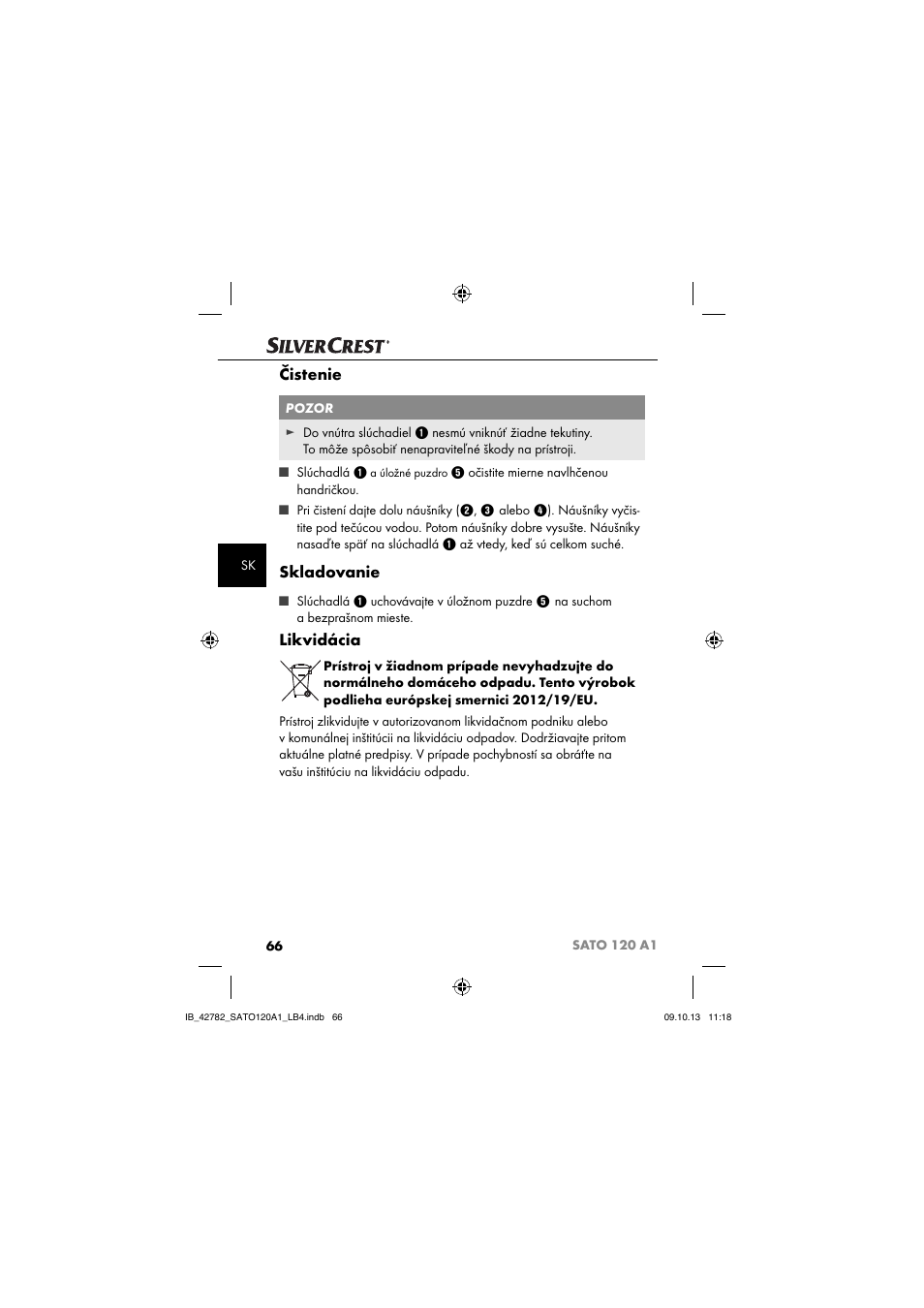 Čistenie, Skladovanie, Likvidácia | Silvercrest SATO 120 A1 User Manual | Page 69 / 87