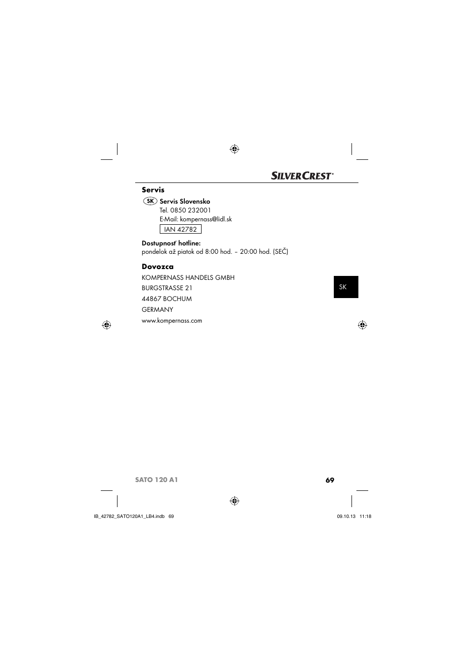 Servis, Dovozca | Silvercrest SATO 120 A1 User Manual | Page 72 / 87