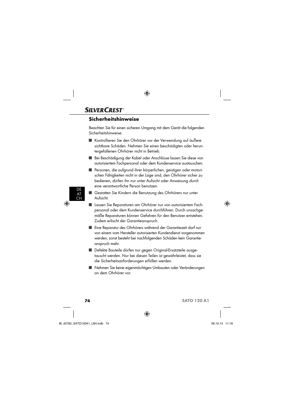 Sicherheitshinweise | Silvercrest SATO 120 A1 User Manual | Page 77 / 87
