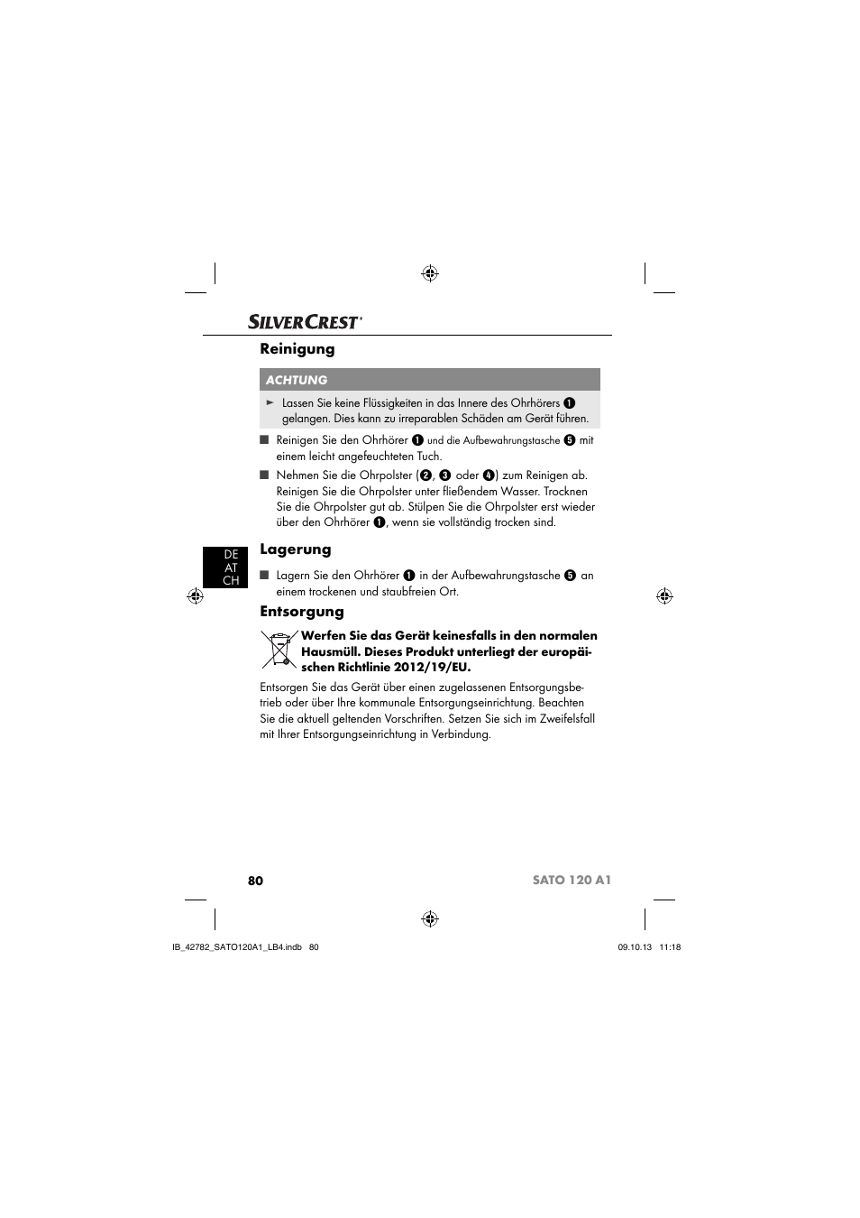 Reinigung, Lagerung, Entsorgung | Silvercrest SATO 120 A1 User Manual | Page 83 / 87