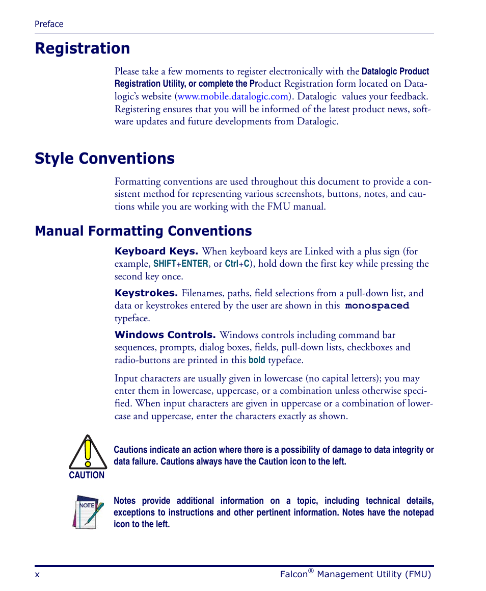 Registration, Style conventions, Manual formatting conventions | Datalogic Scanning PDA User Manual | Page 12 / 100