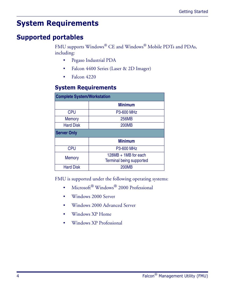 System requirements, Supported portables | Datalogic Scanning PDA User Manual | Page 16 / 100