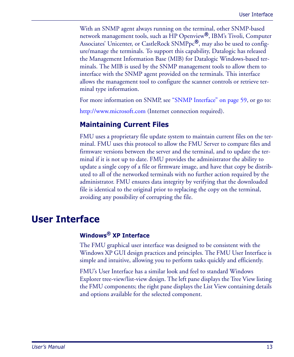 Maintaining current files, User interface | Datalogic Scanning PDA User Manual | Page 25 / 100