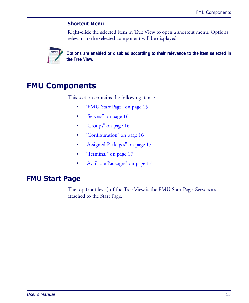 Fmu components, Fmu start page | Datalogic Scanning PDA User Manual | Page 27 / 100