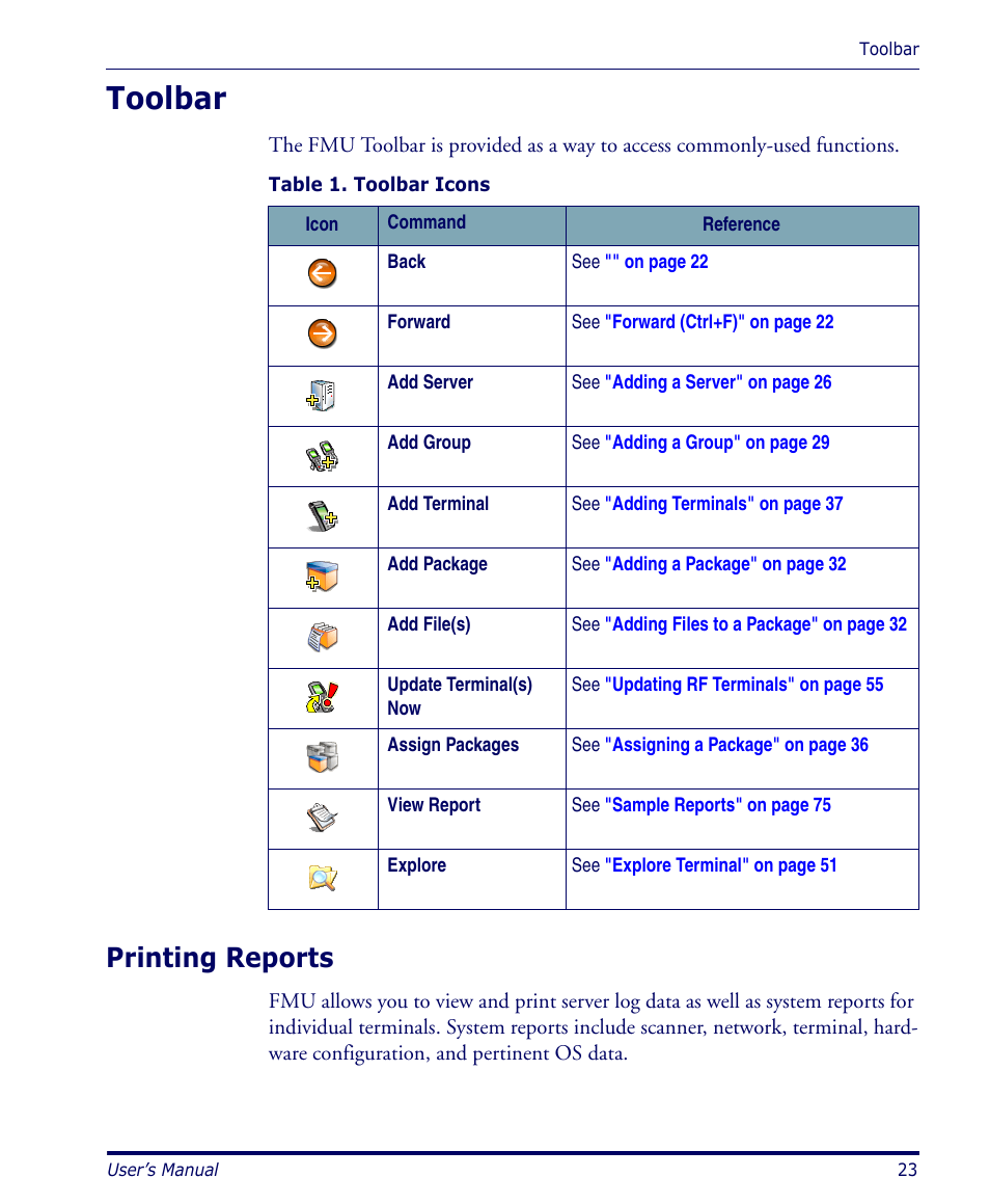 Toolbar, Printing reports | Datalogic Scanning PDA User Manual | Page 35 / 100