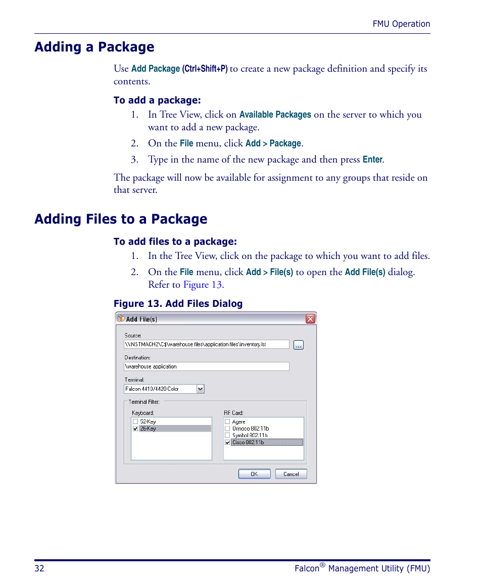 Adding a package, Adding files to a package, Adding a package adding files to a package | Datalogic Scanning PDA User Manual | Page 44 / 100