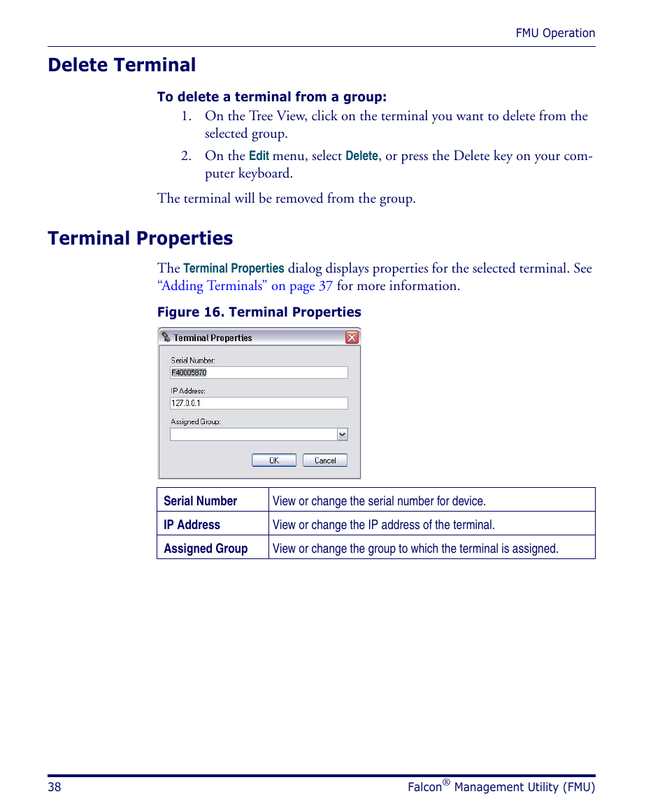Delete terminal, Terminal properties | Datalogic Scanning PDA User Manual | Page 50 / 100