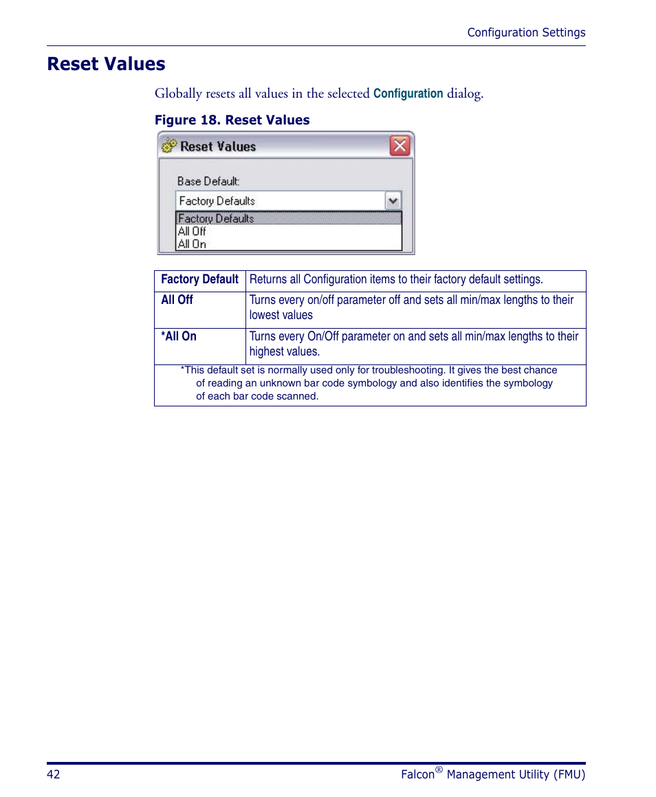 Reset values | Datalogic Scanning PDA User Manual | Page 54 / 100